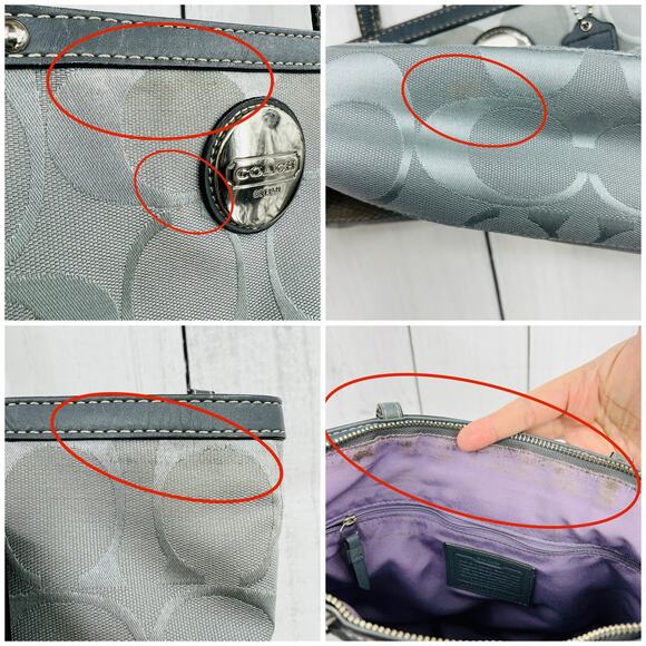 Coach gray signature stripe canvas leather tote shoulder bag purse F1126-F18365 - Picture 14 of 14